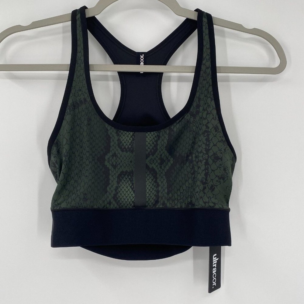 Ultracor Women's Green Terrain Python Sports Bra Crop Top Racerback sz XXS NWT